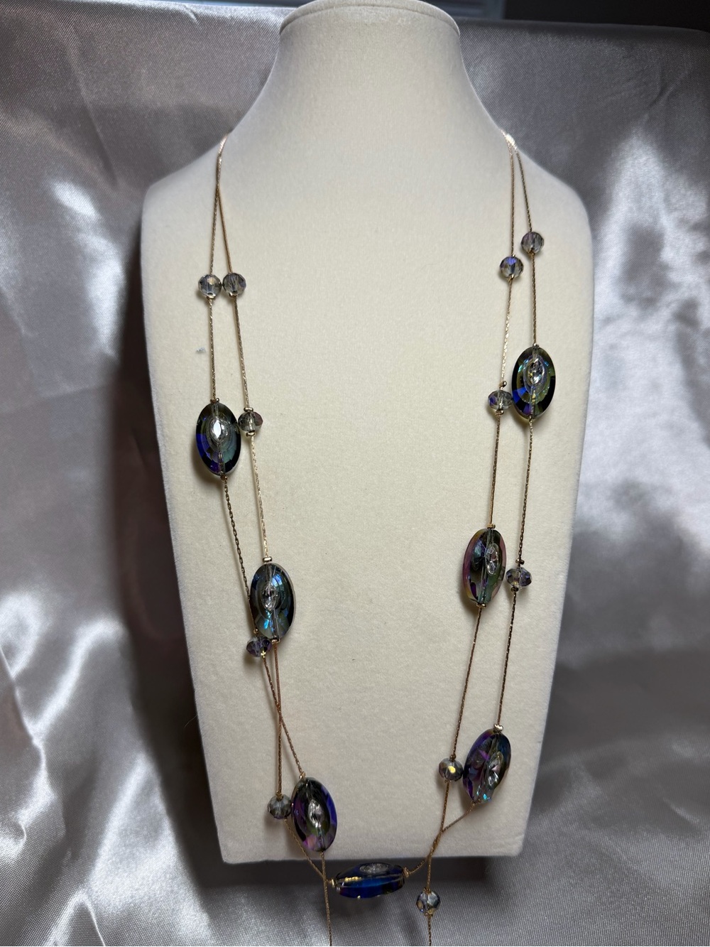 Vintage Aurora Borealis Iridescent Crystal Multi-Strand Necklace